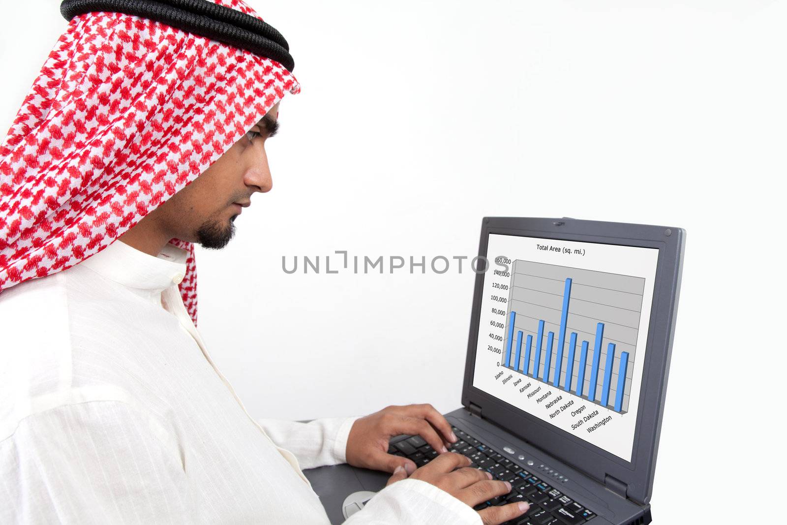 Arab businessman working on laptop