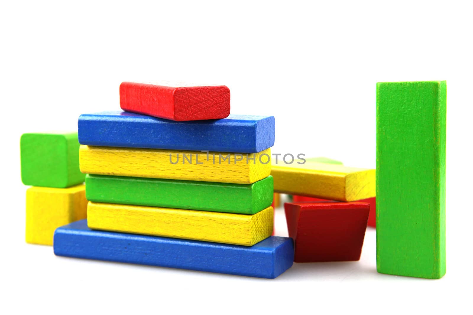 Wooden building blocks isolated on white background
