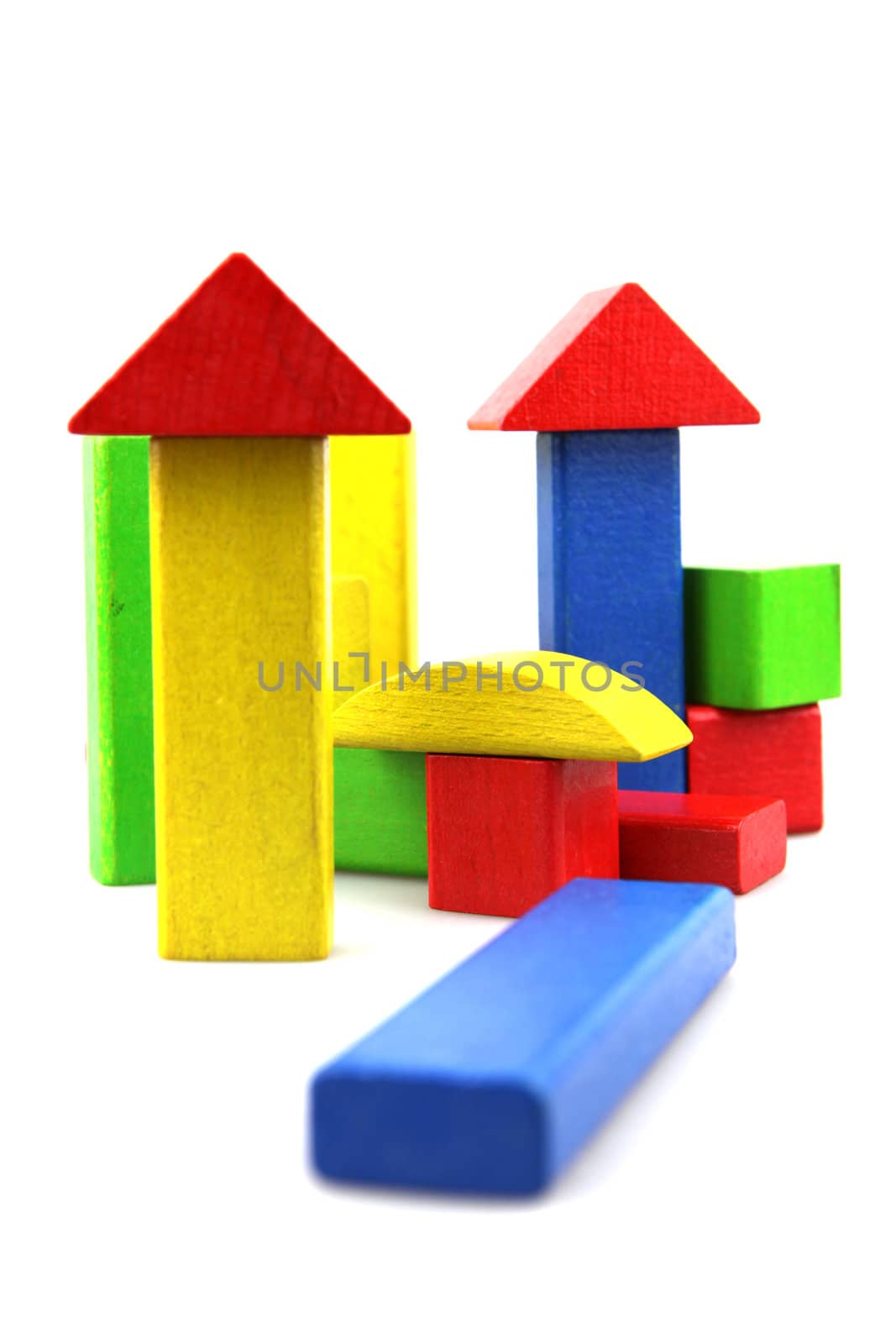 Wooden building blocks isolated on white background
