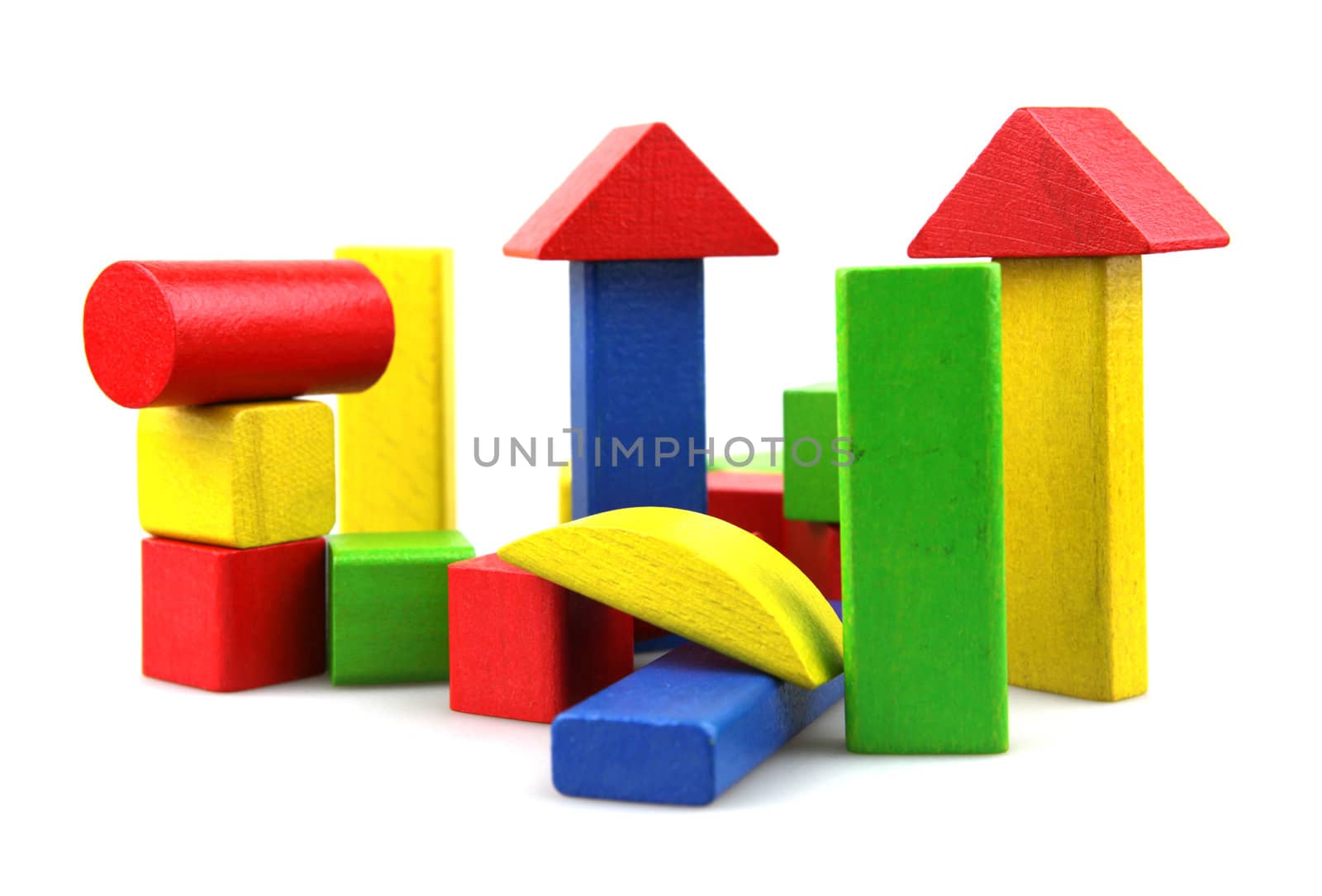 Wooden building blocks isolated on white background