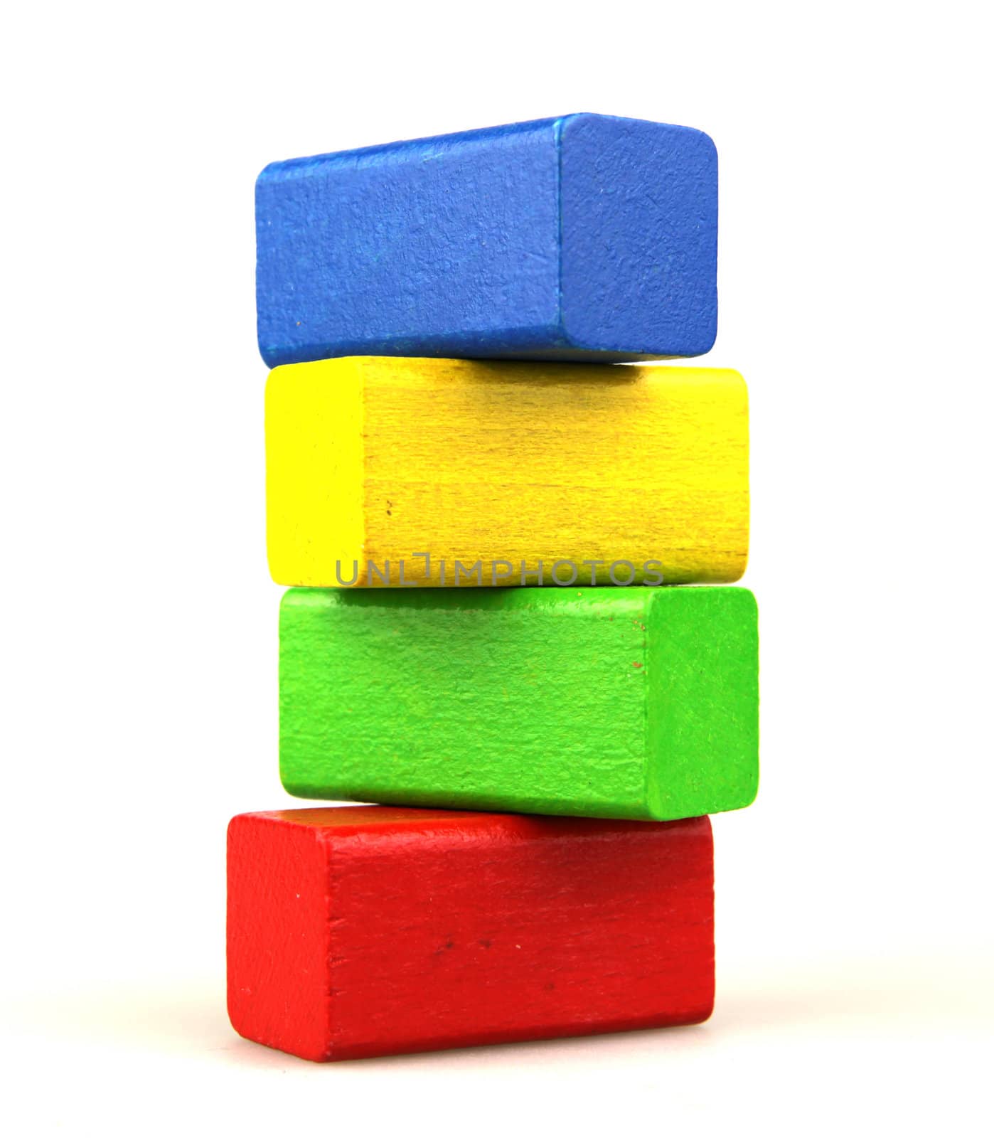 Wooden building blocks isolated on white background