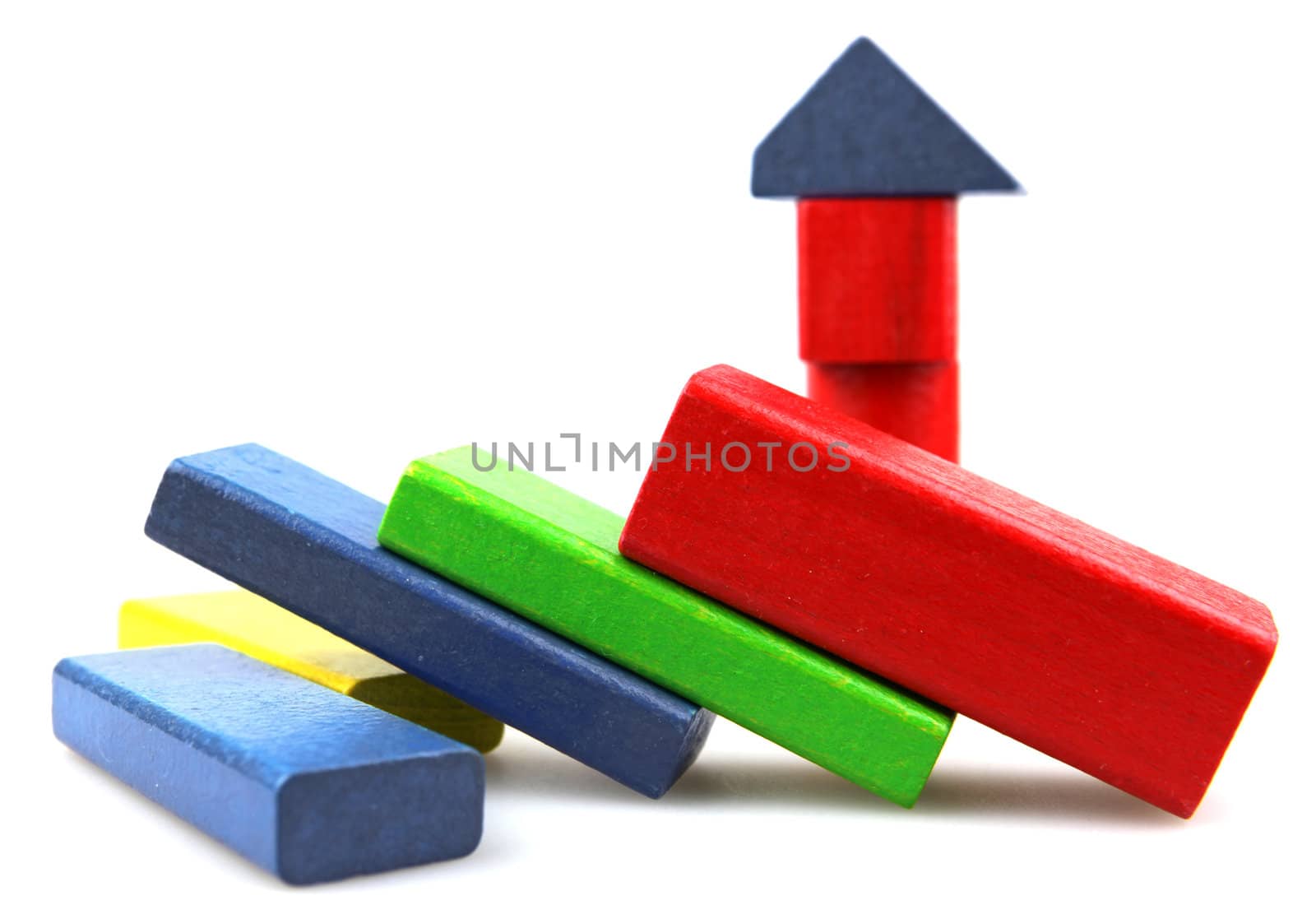 Wooden building blocks isolated on white background