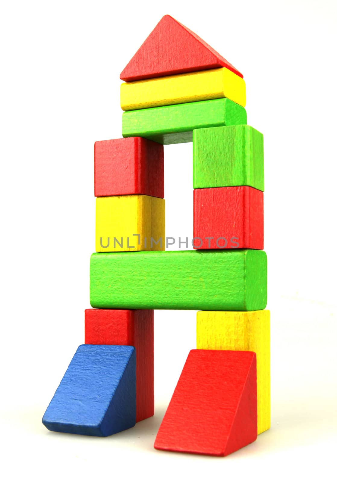 Wooden building blocks isolated on white background
