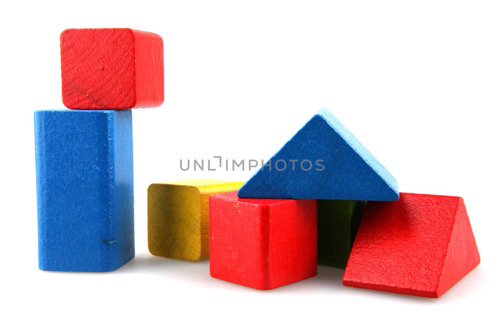 Wooden building blocks isolated on white background
