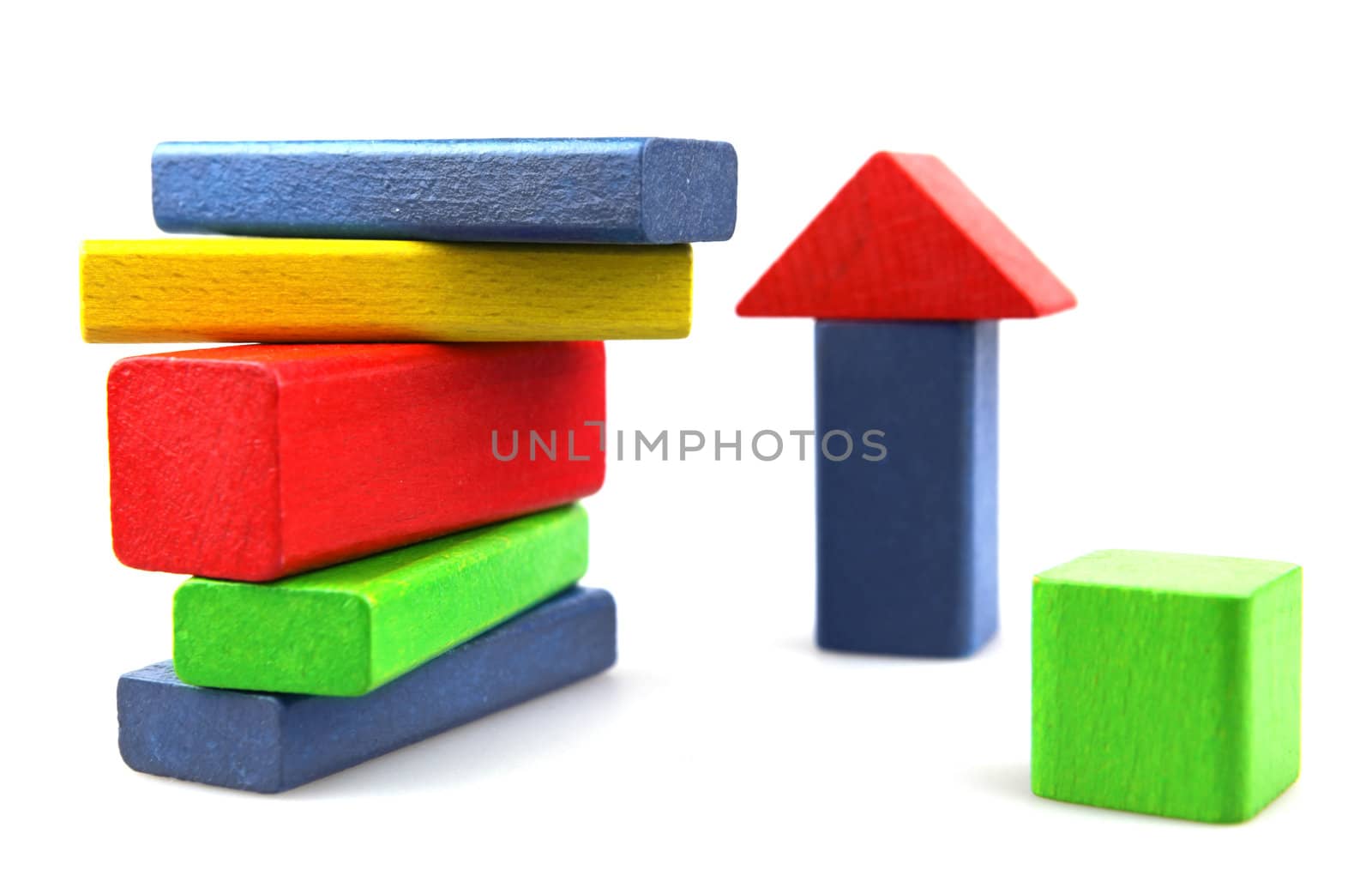Wooden building blocks isolated on white background