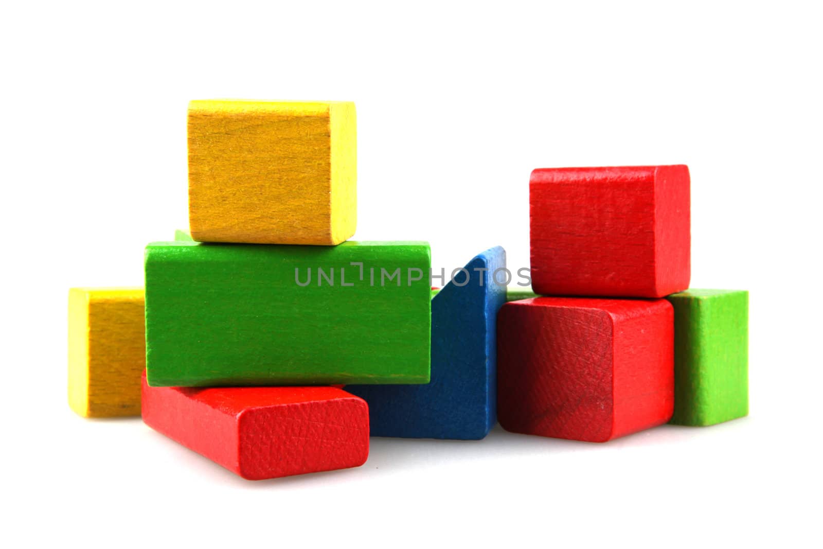 Wooden building blocks isolated on white background