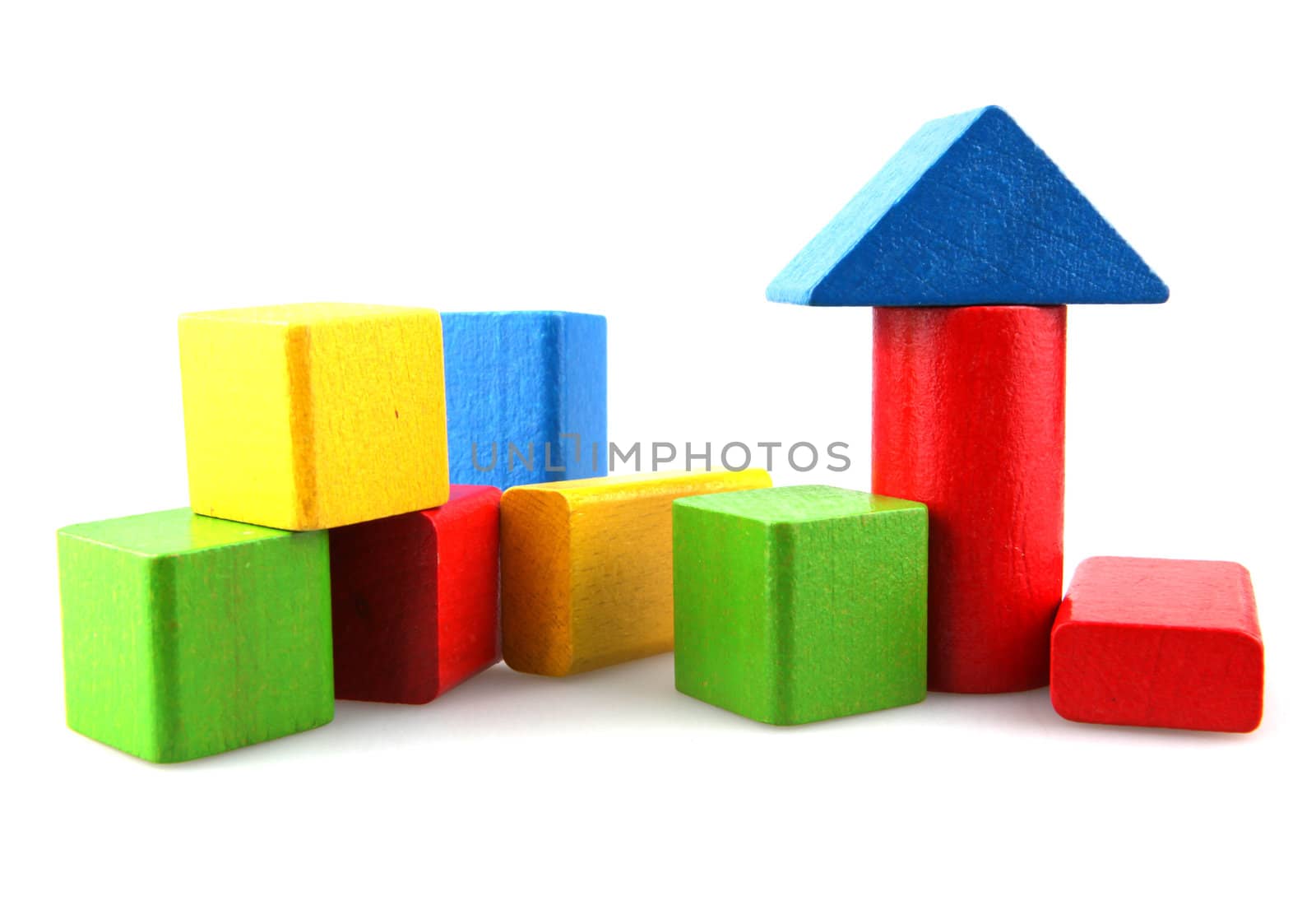 Wooden building blocks isolated on white background