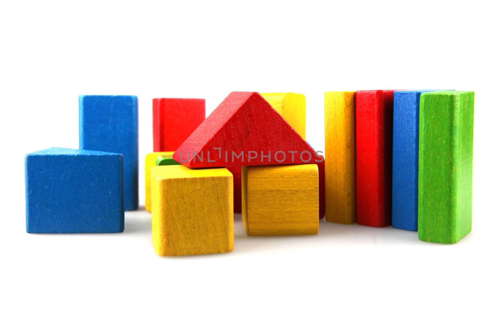 Wooden building blocks isolated on white background