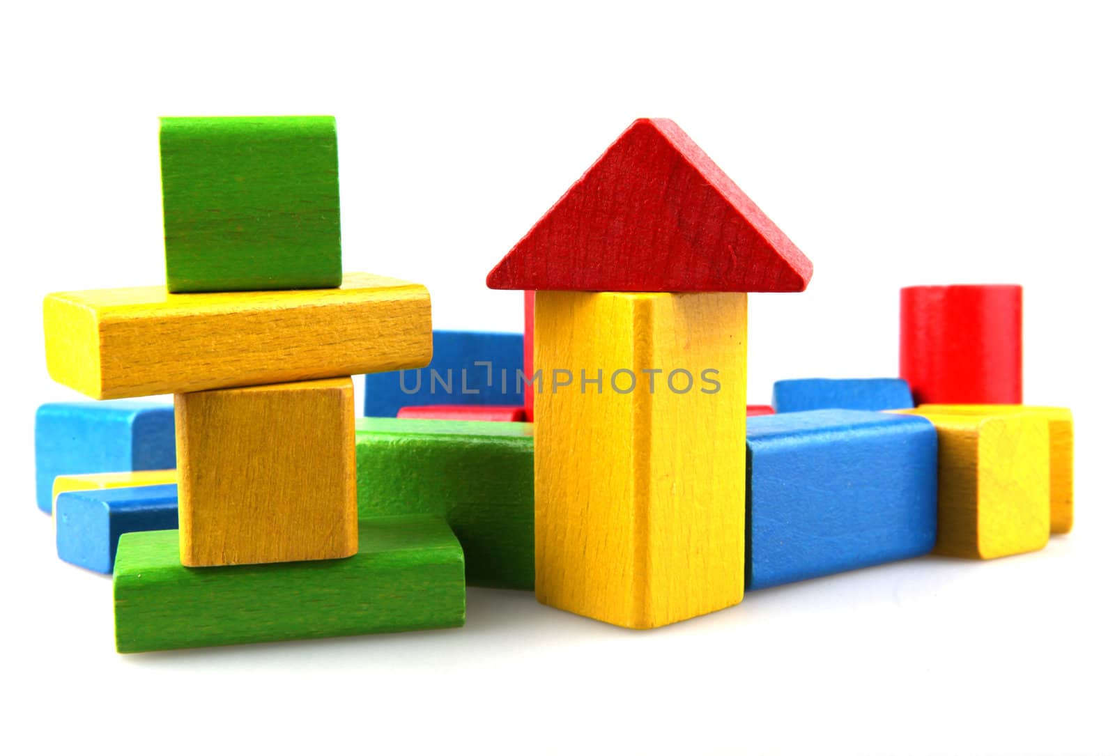 Wooden building blocks isolated on white background