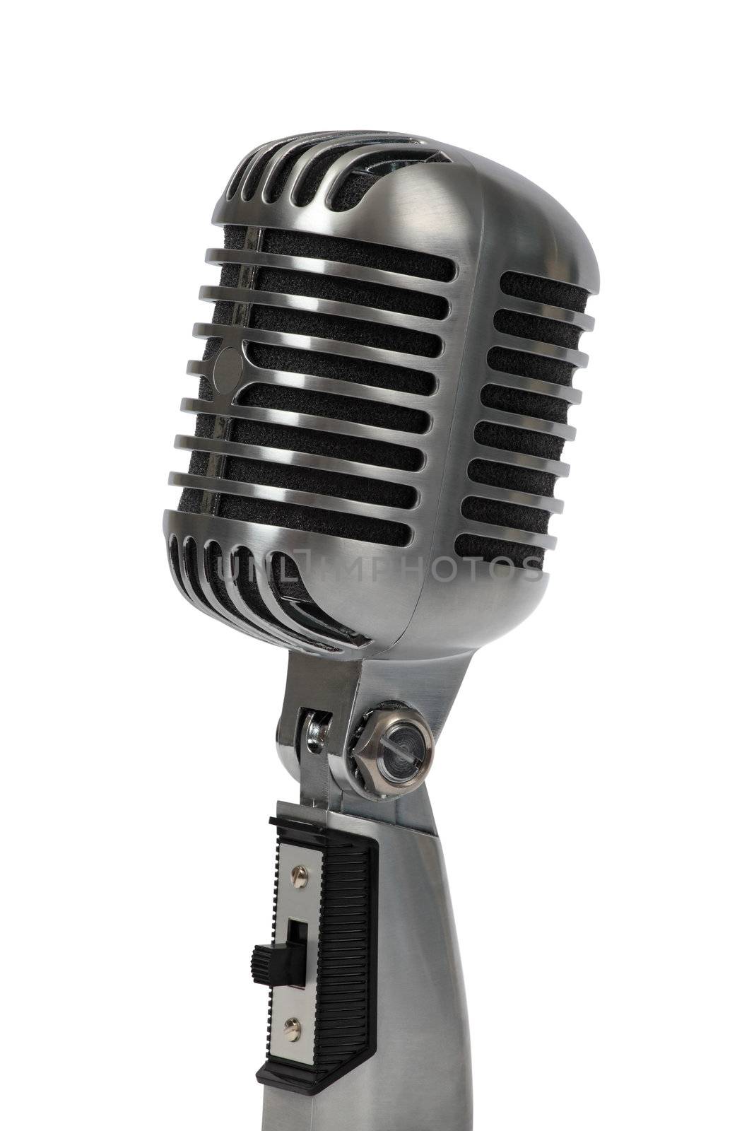 Retro studio microphone isolated on white background.  Clipping path included.
