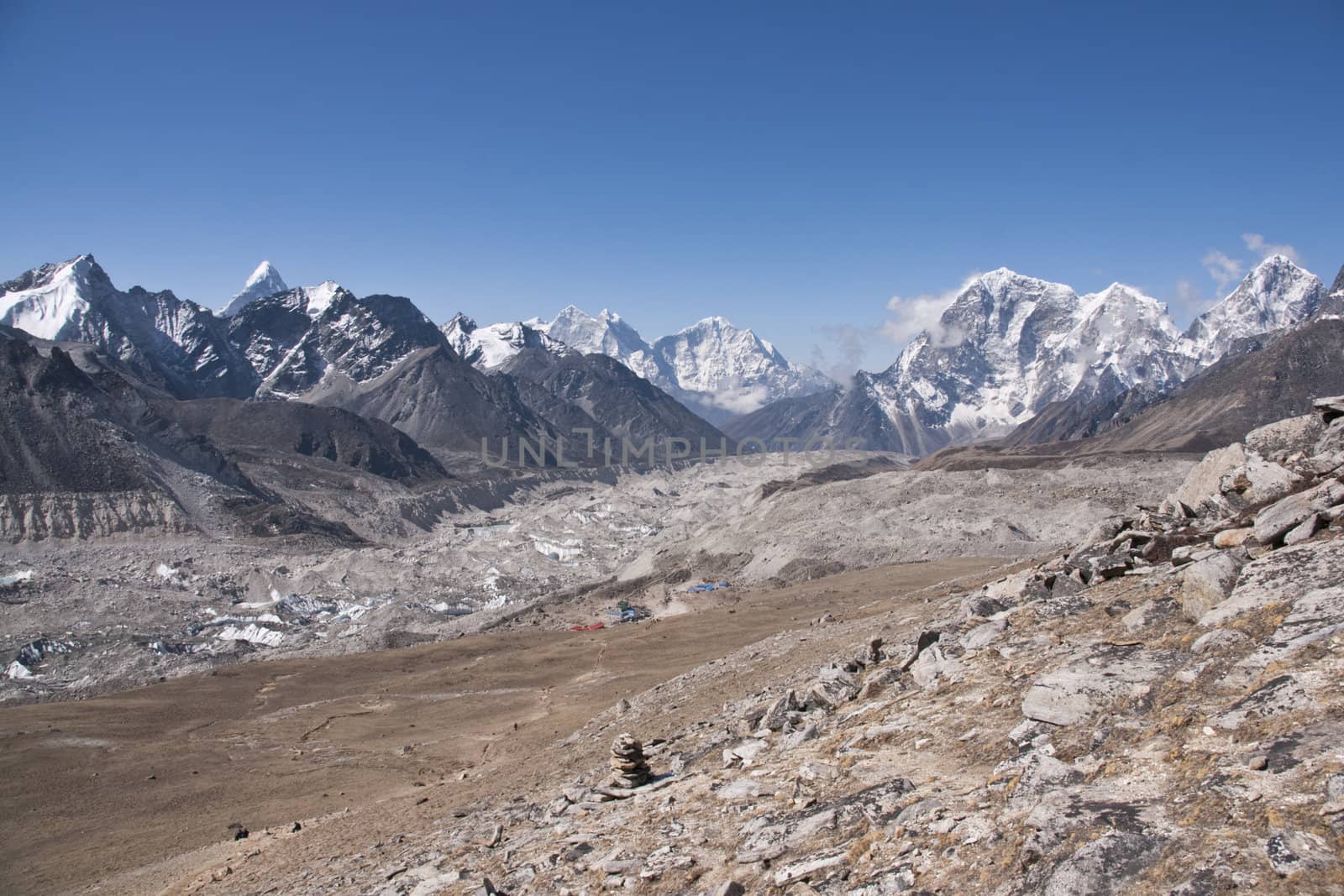 Gorak Shep - small cluster of huts in the shadow of the khumbu glacier. The last accommodation before everest base camp. 5140m high in the Himalaya mountains of Nepal.