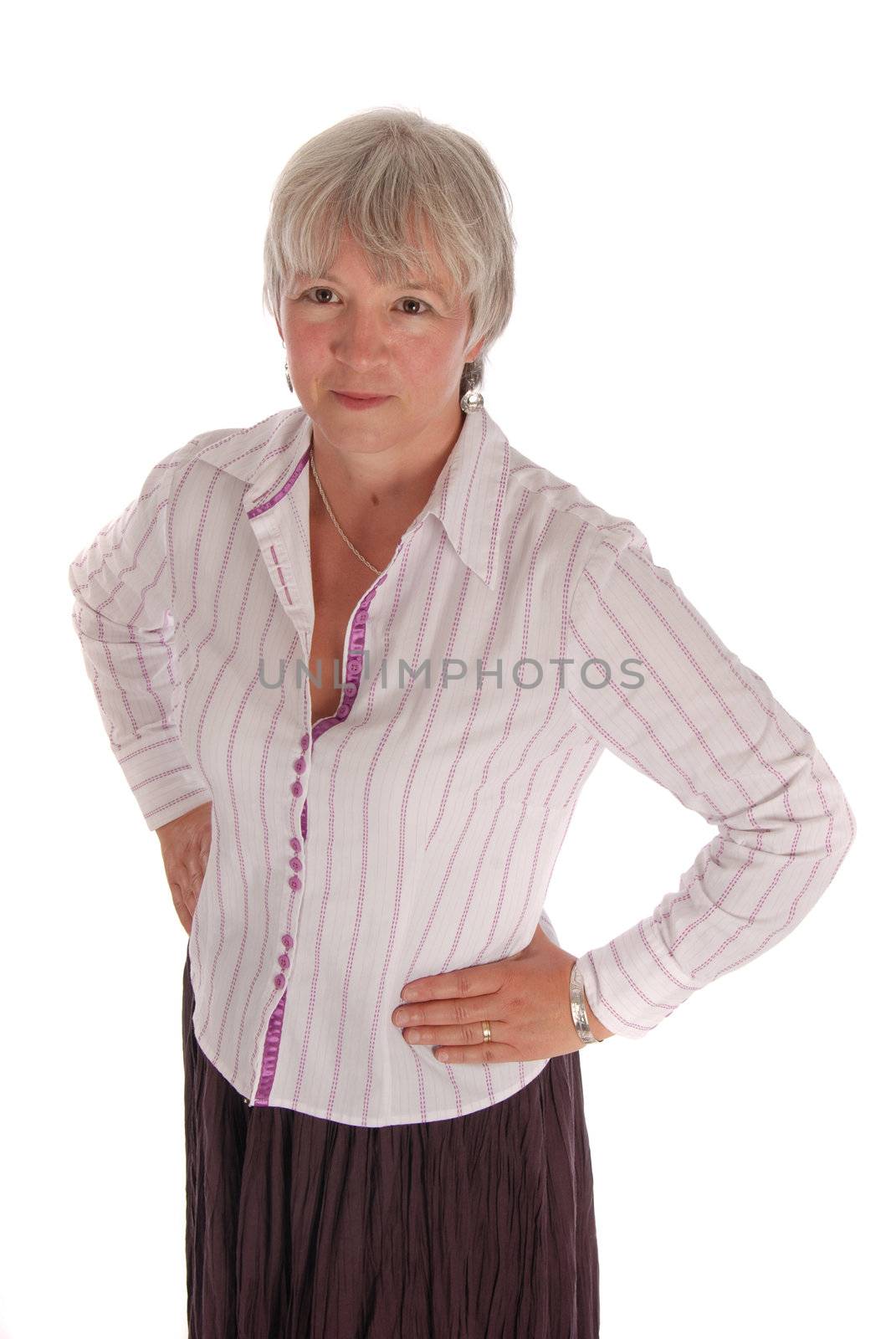 Senior Businesswoman with a serious expression on White Background