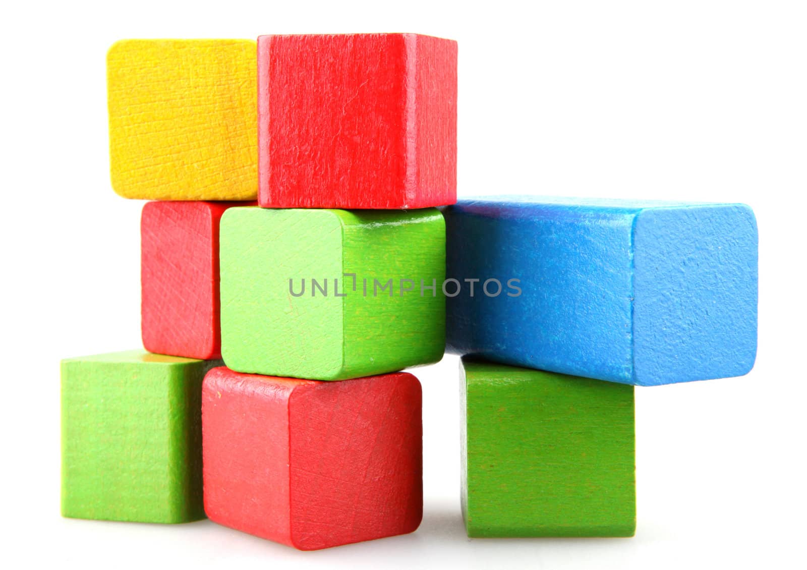 Wooden building blocks isolated on white background