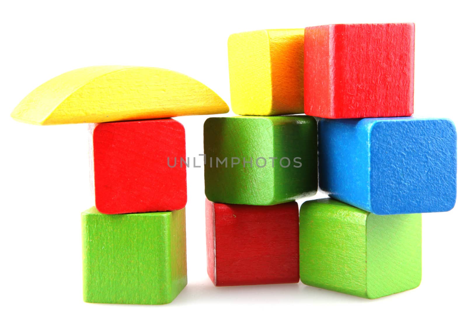 Wooden building blocks isolated on white background