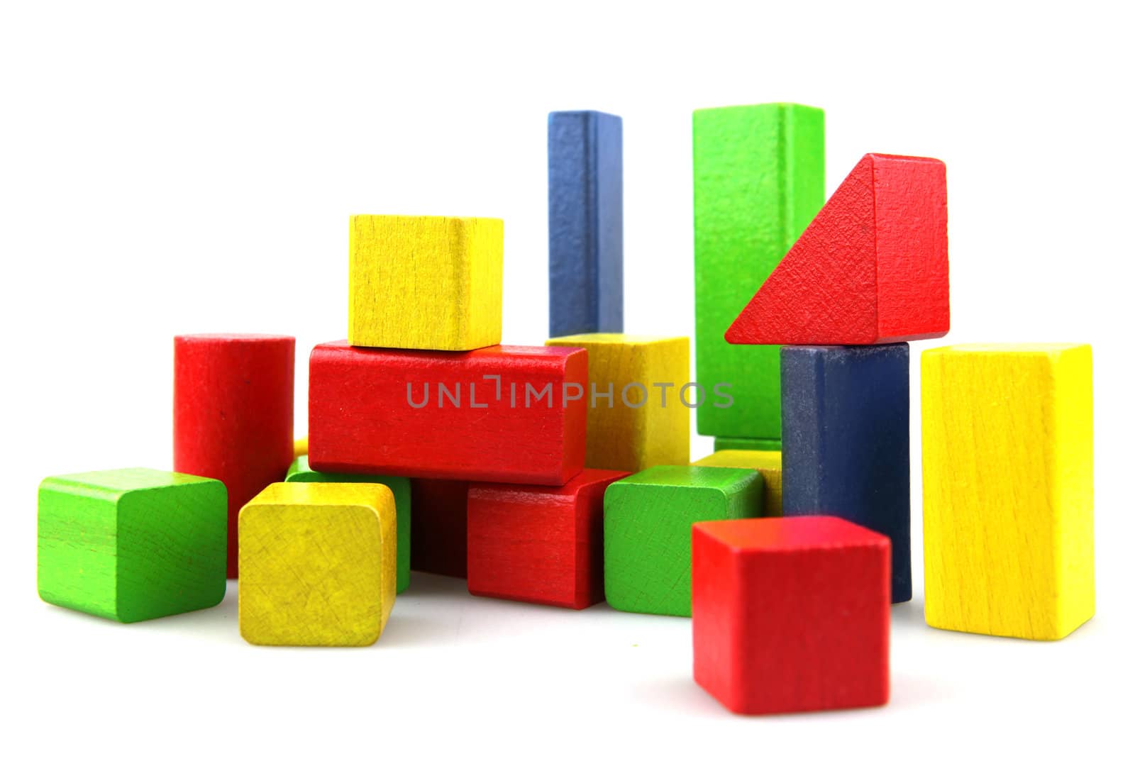 Wooden building blocks isolated on white background