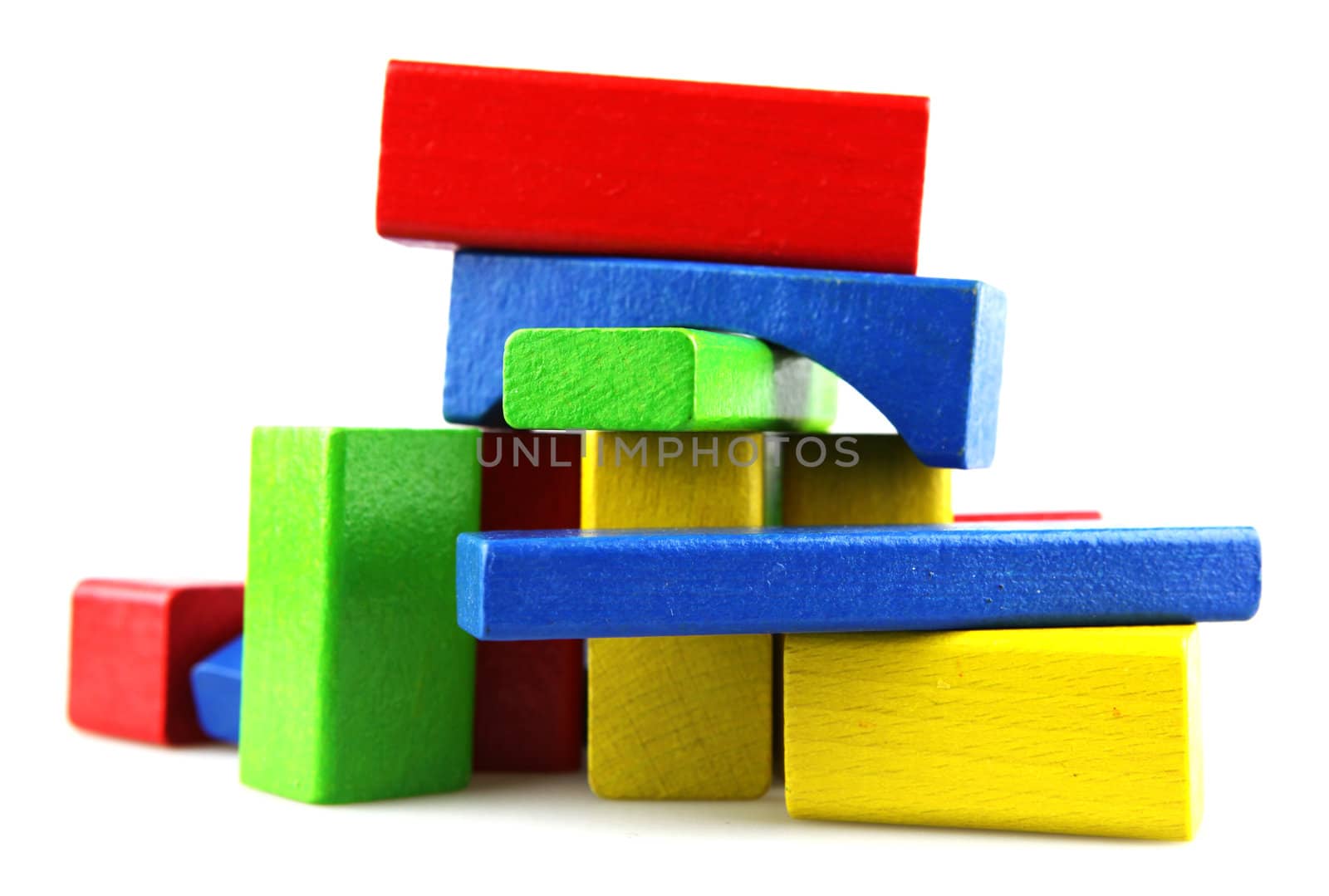 Wooden building blocks isolated on white background