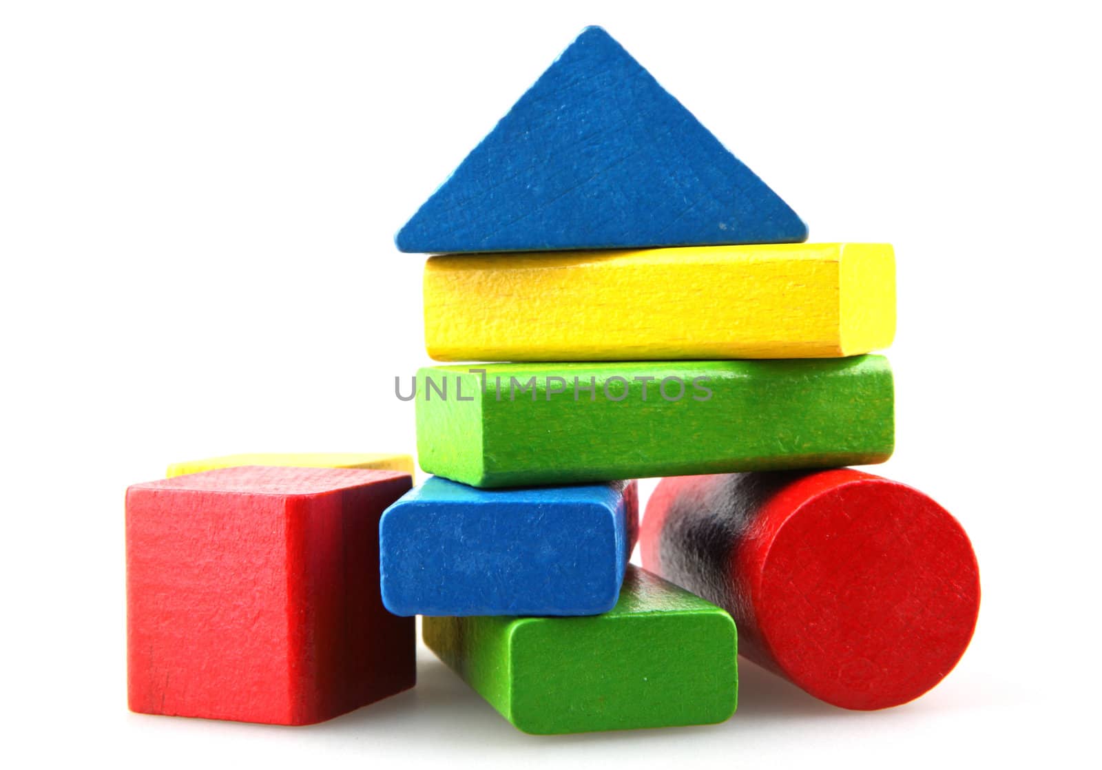 Wooden building blocks isolated on white background