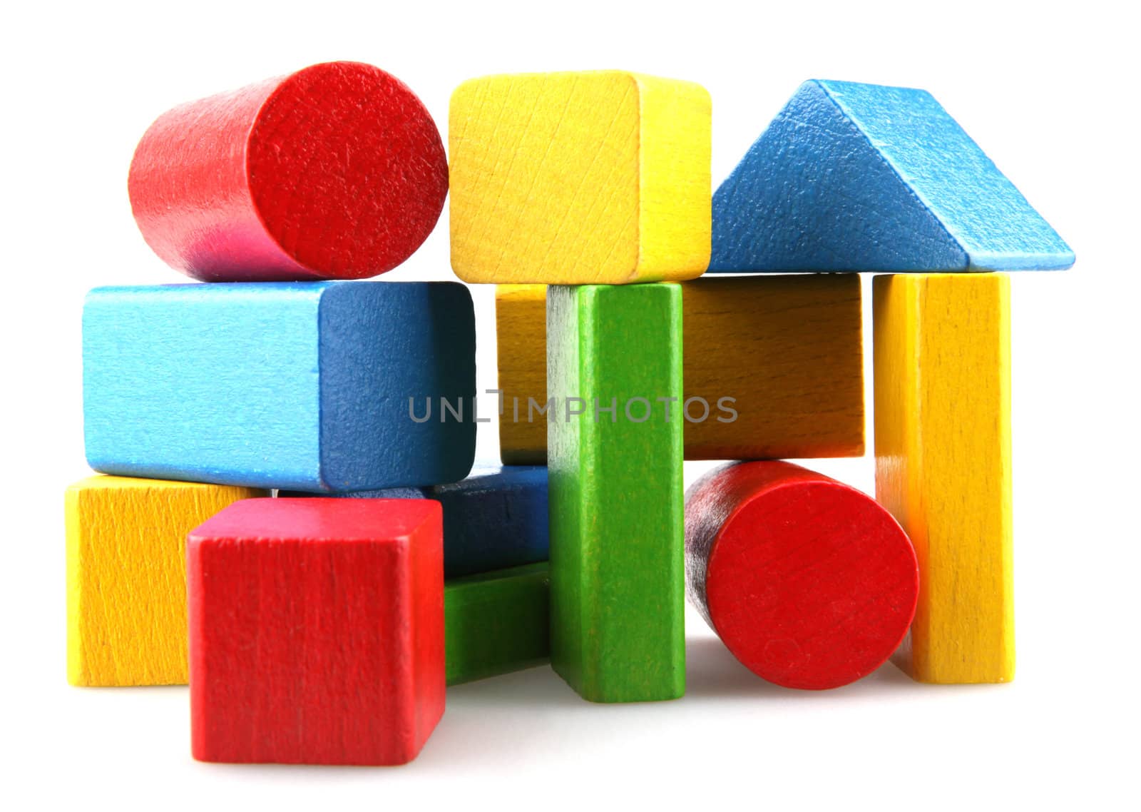 Wooden building blocks isolated on white background