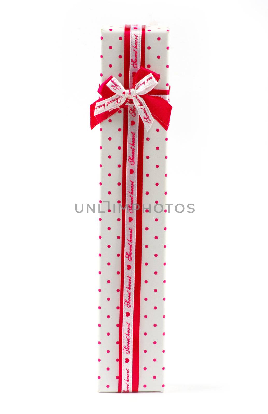 Christmas box gifts with satin bow isolated on white background