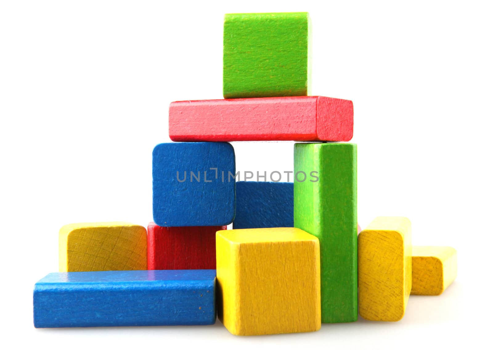Wooden building blocks isolated on white background