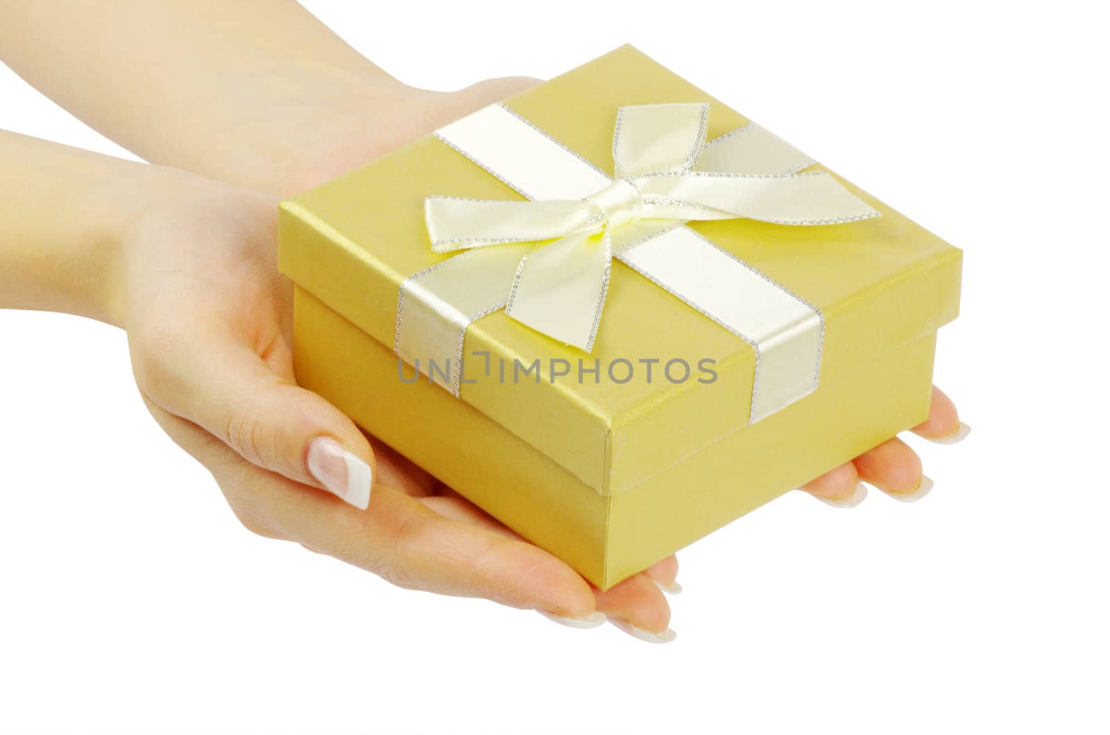 gift in hands isolated on white background