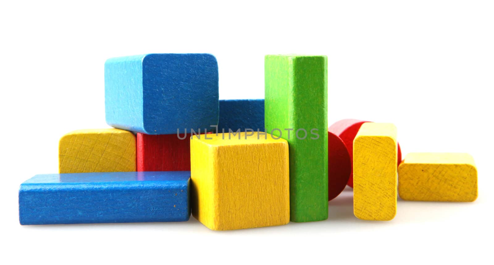 Wooden building blocks isolated on white background