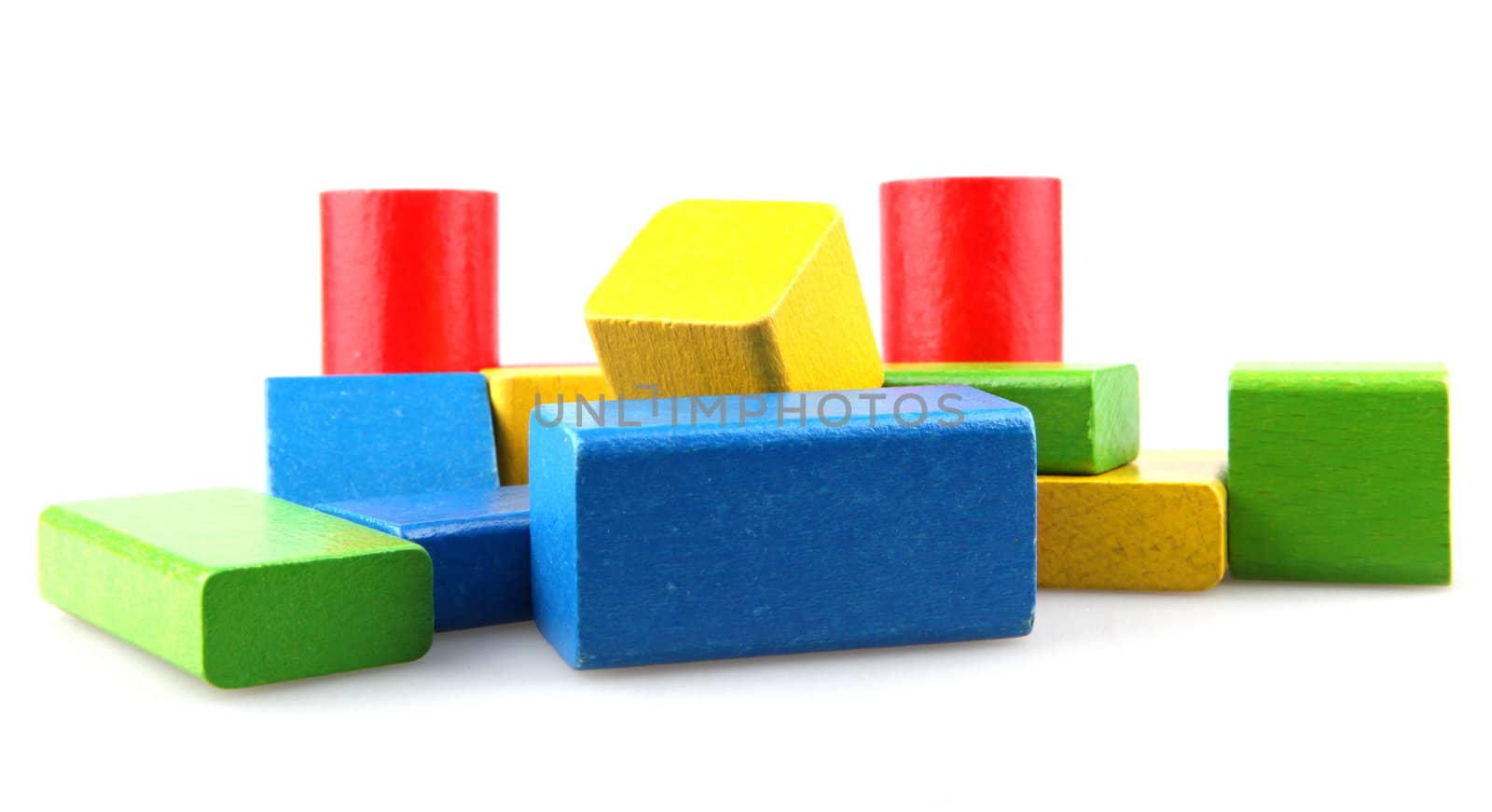 Wooden building blocks isolated on white background