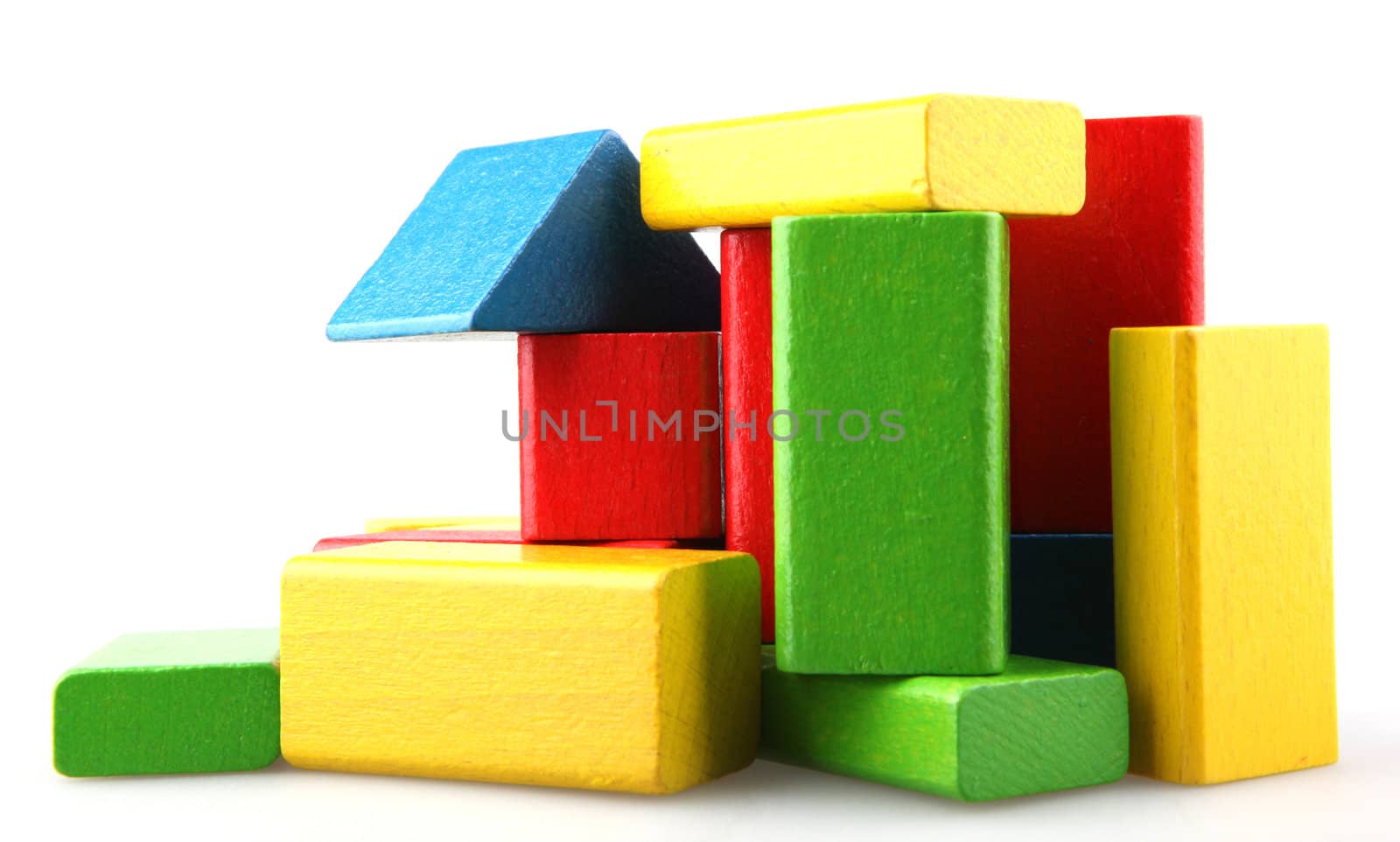 Wooden building blocks isolated on white background