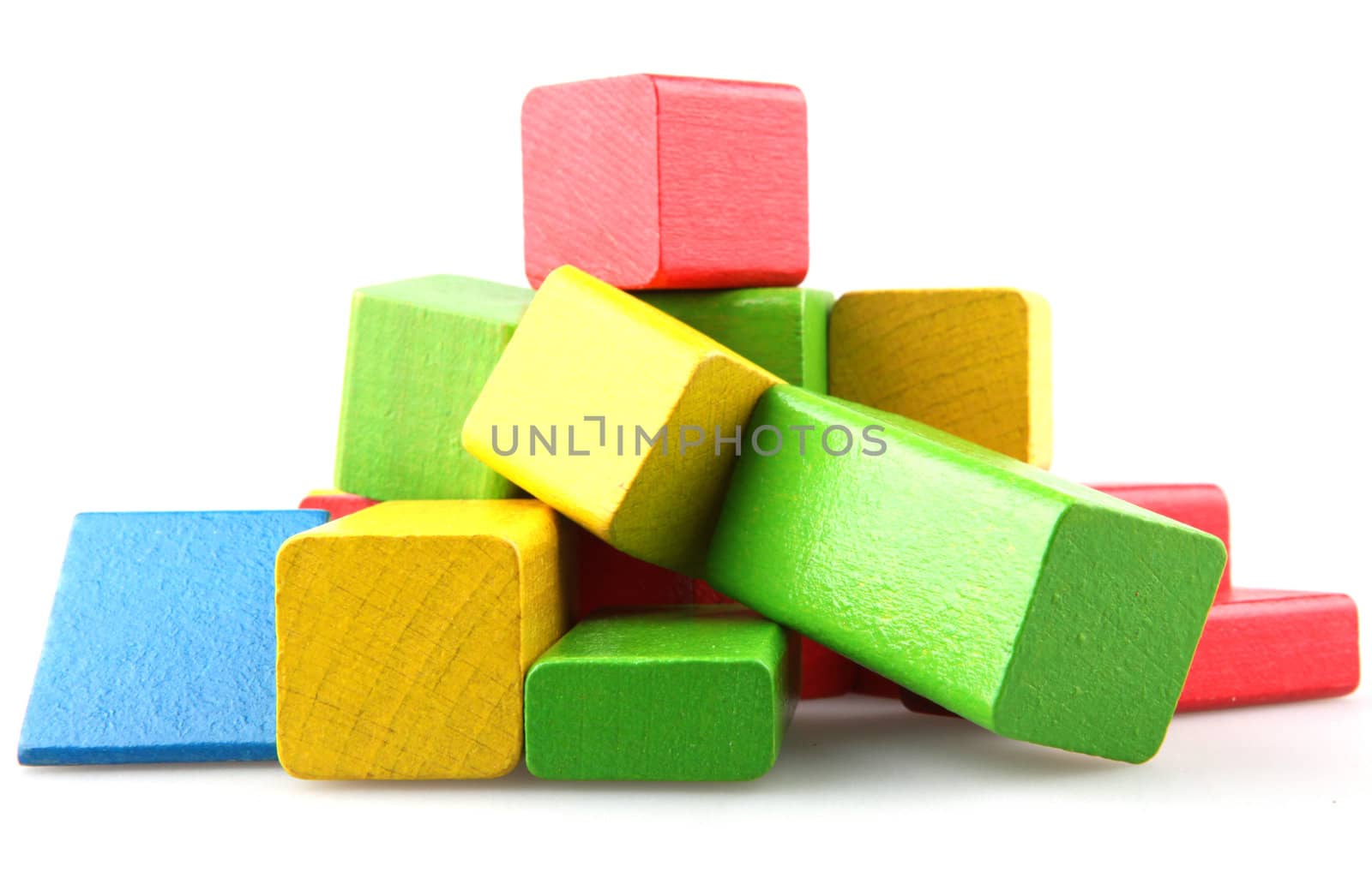 Wooden building blocks isolated on white background