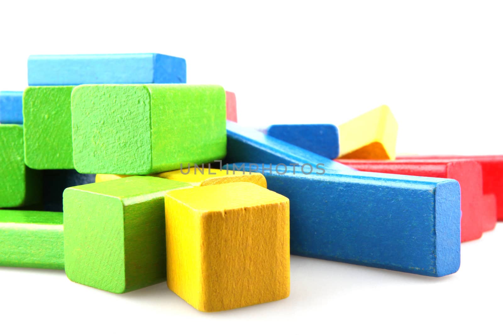 Wooden building blocks isolated on white background