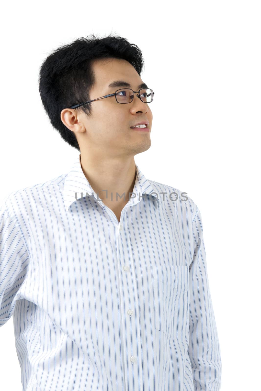 Asian businessman having thought looking to side