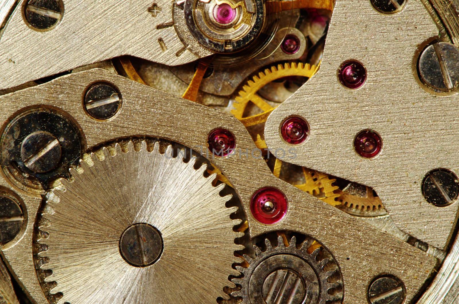 Closeup of old metal clock mechanism