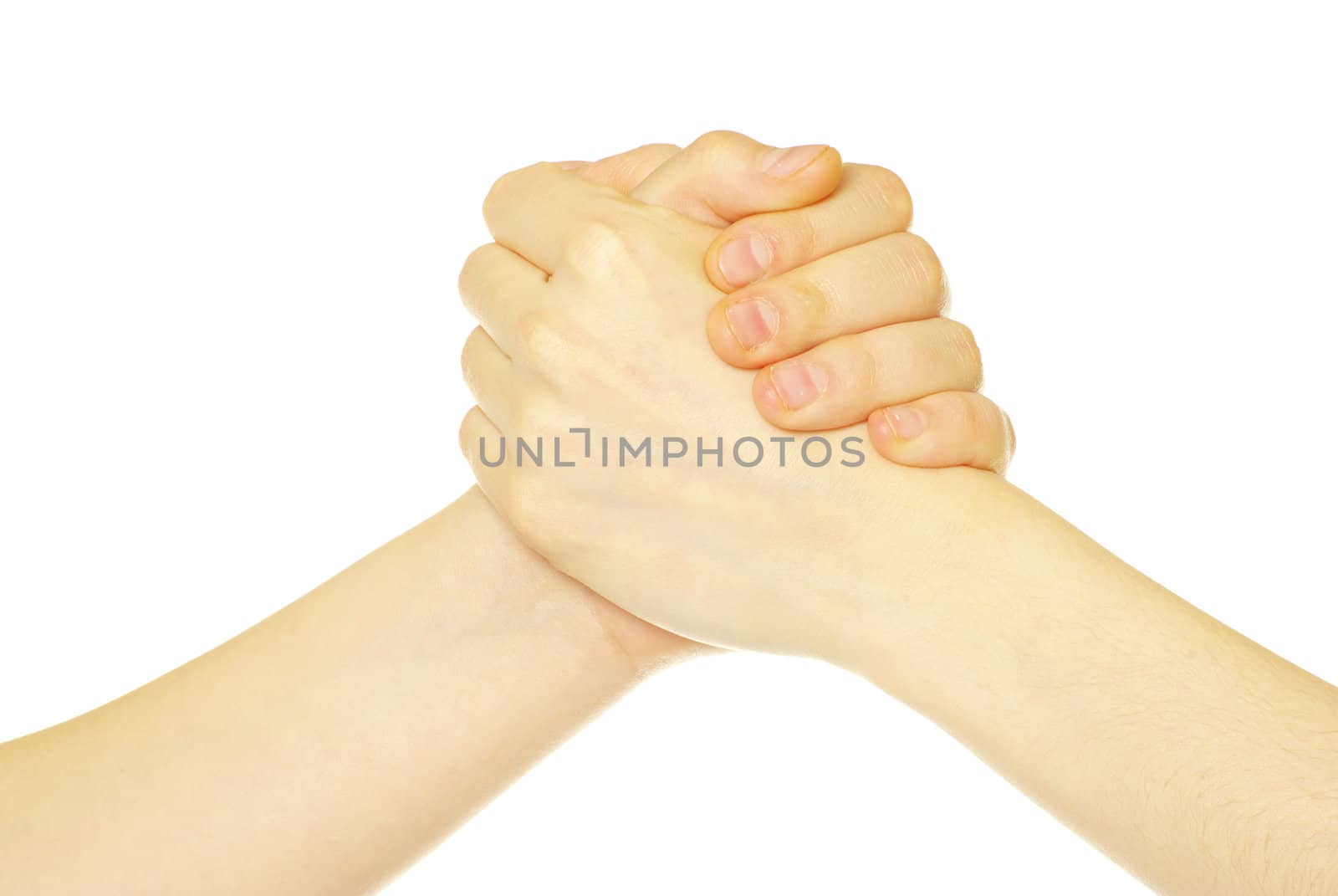 closeup of two men shaking hands isolated over white