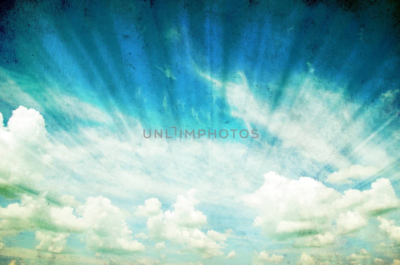 blue sky with clouds and sun