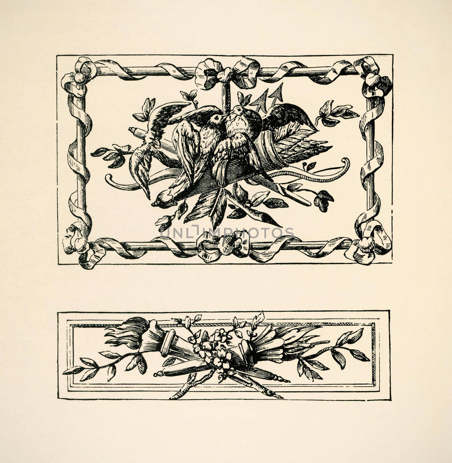 Ornaments Italiens. Panno, style Louis Seize. Engraving of 18 century. Copyright expired.