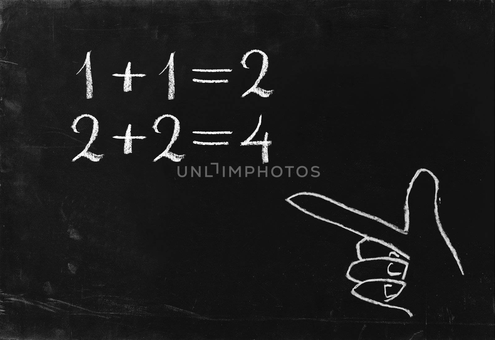 Simple math operation writing chalk on blackboard. by pashabo