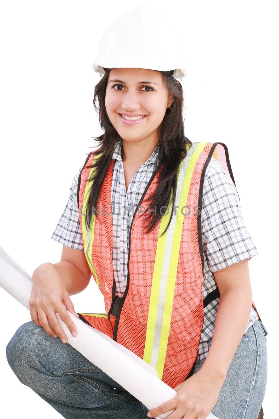 Young woman engineers and architects isolated over white by dacasdo