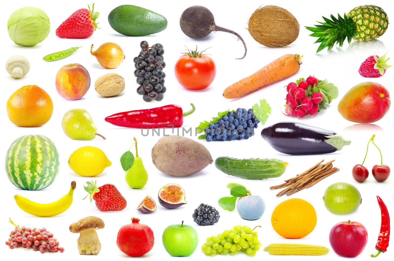 fruits and vegetable isolated on white background