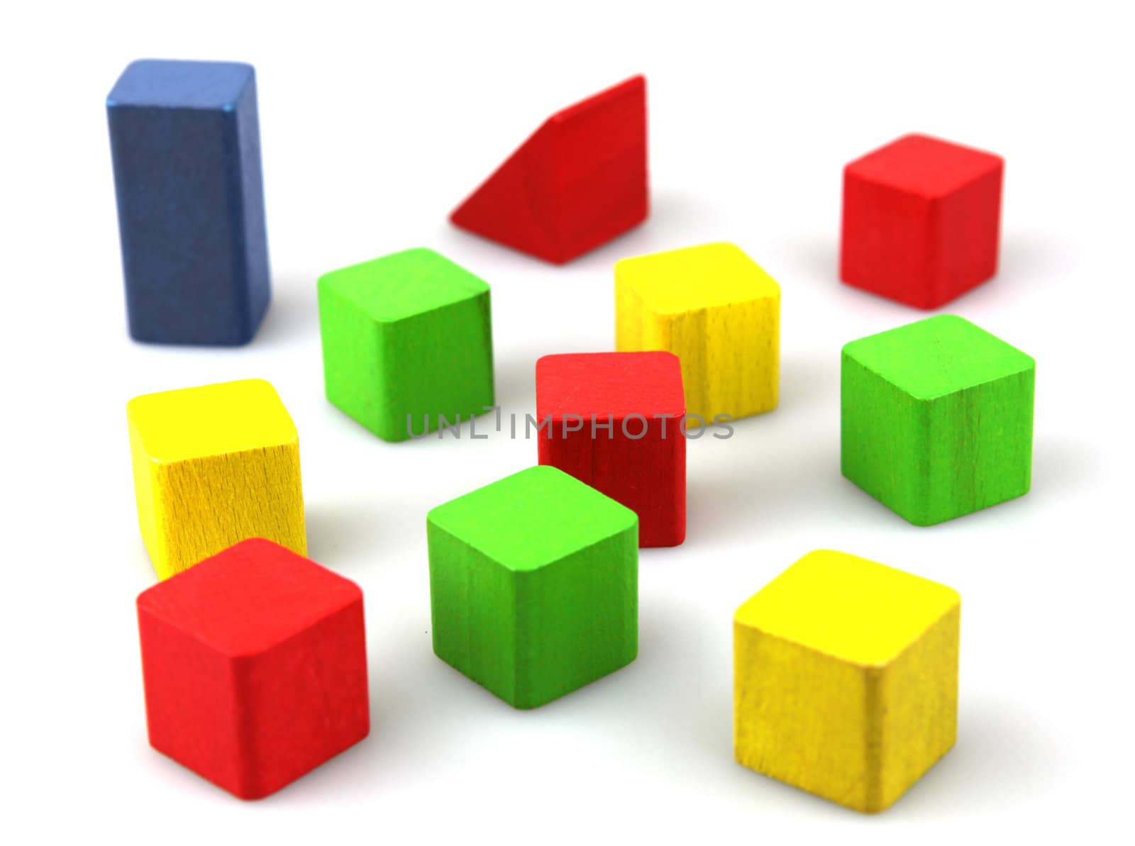 Wooden building blocks isolated on white background