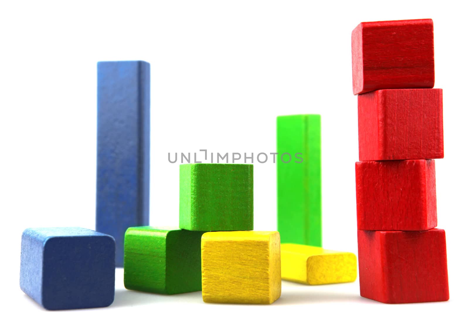 Wooden building blocks isolated on white background