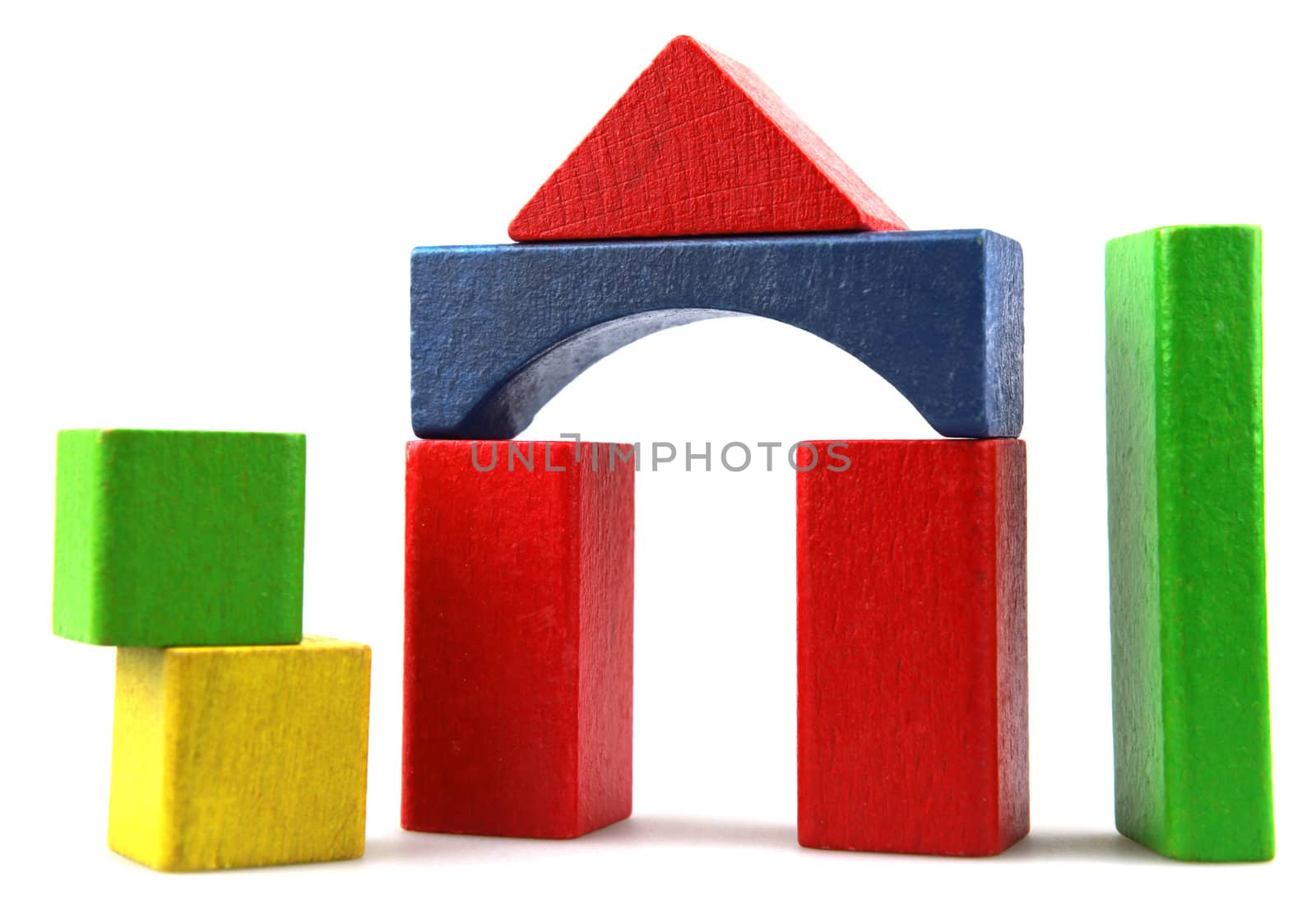 Wooden building blocks isolated on white background