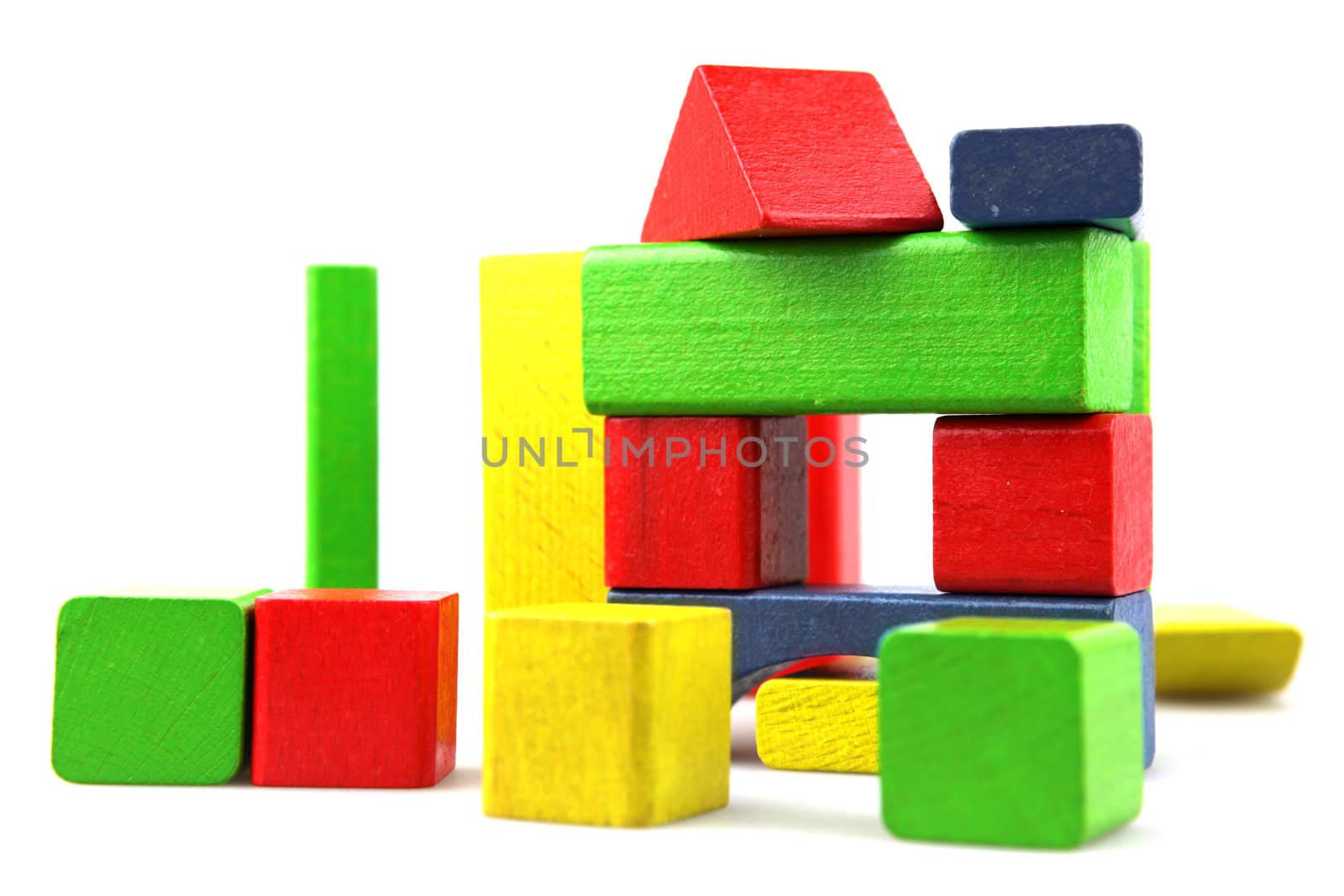 Wooden building blocks isolated on white background