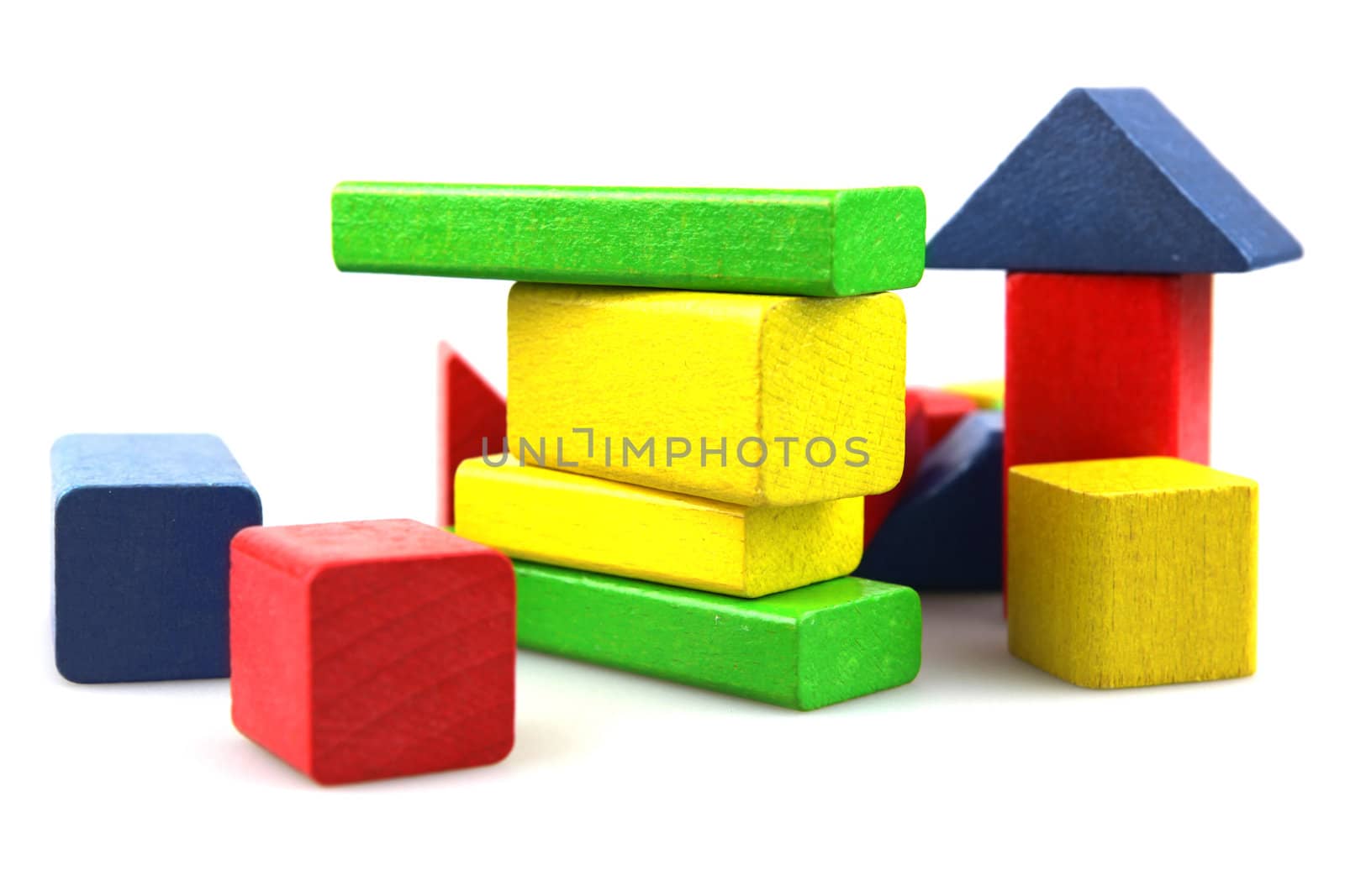 Wooden building blocks isolated on white background