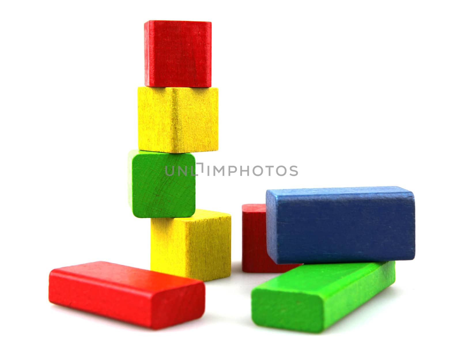 Wooden building blocks isolated on white background