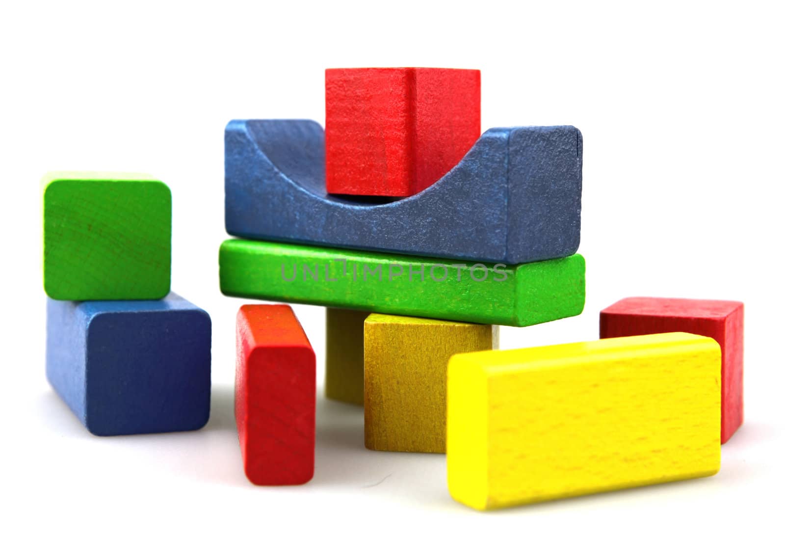 Wooden building blocks isolated on white background