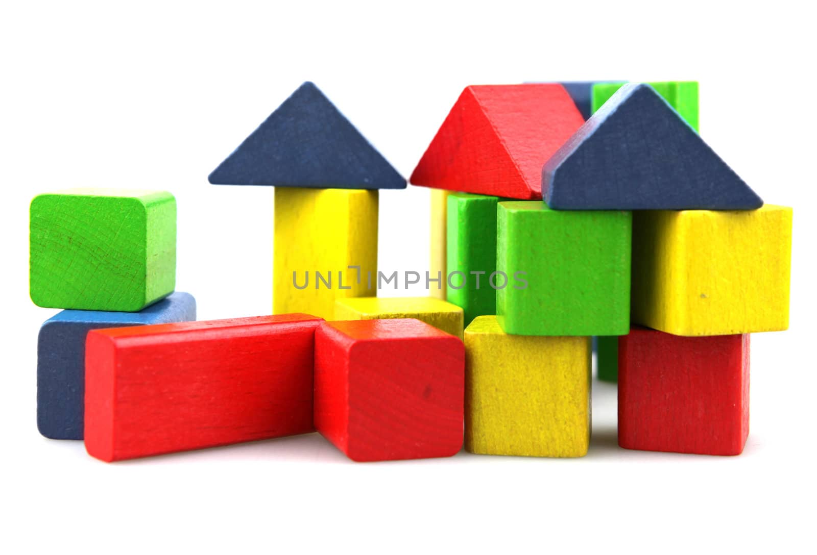 Wooden building blocks isolated on white background