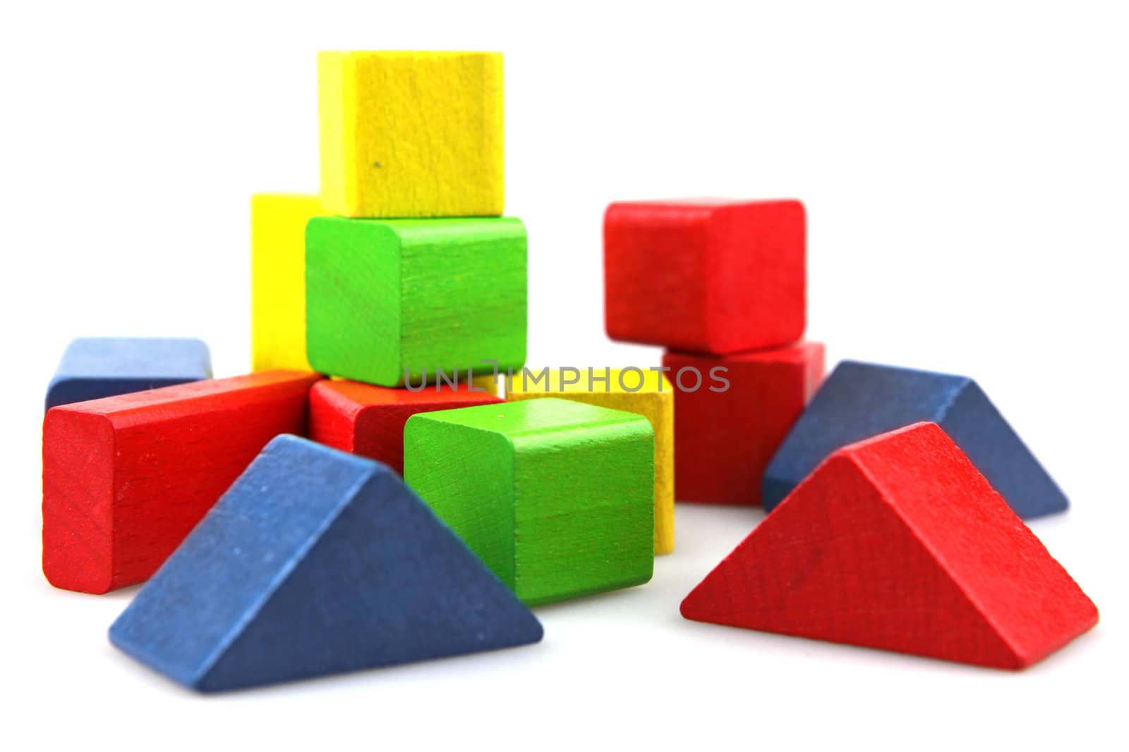 Wooden building blocks isolated on white background