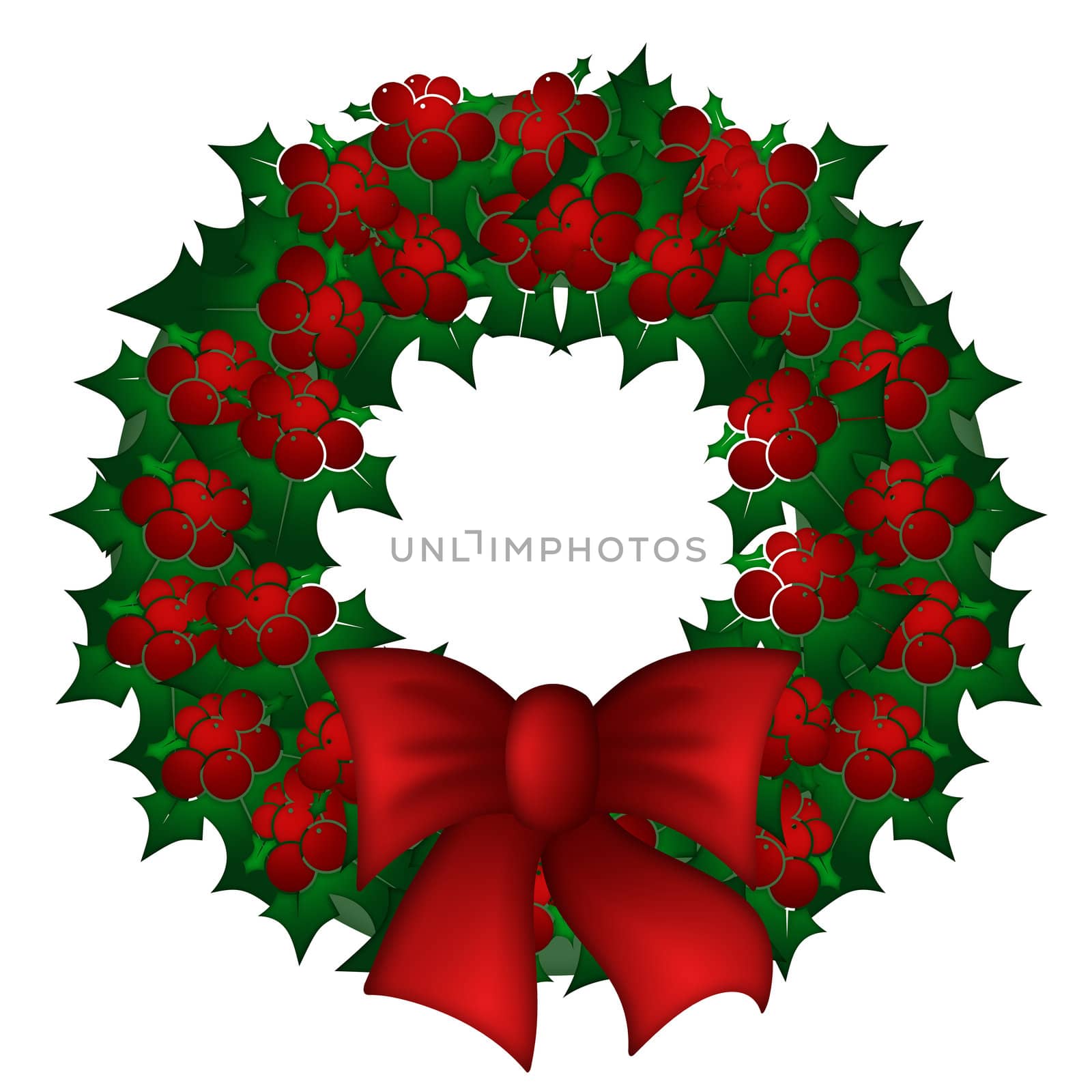 Holly Leaves and Red Berries Christmas Wreath Illustration