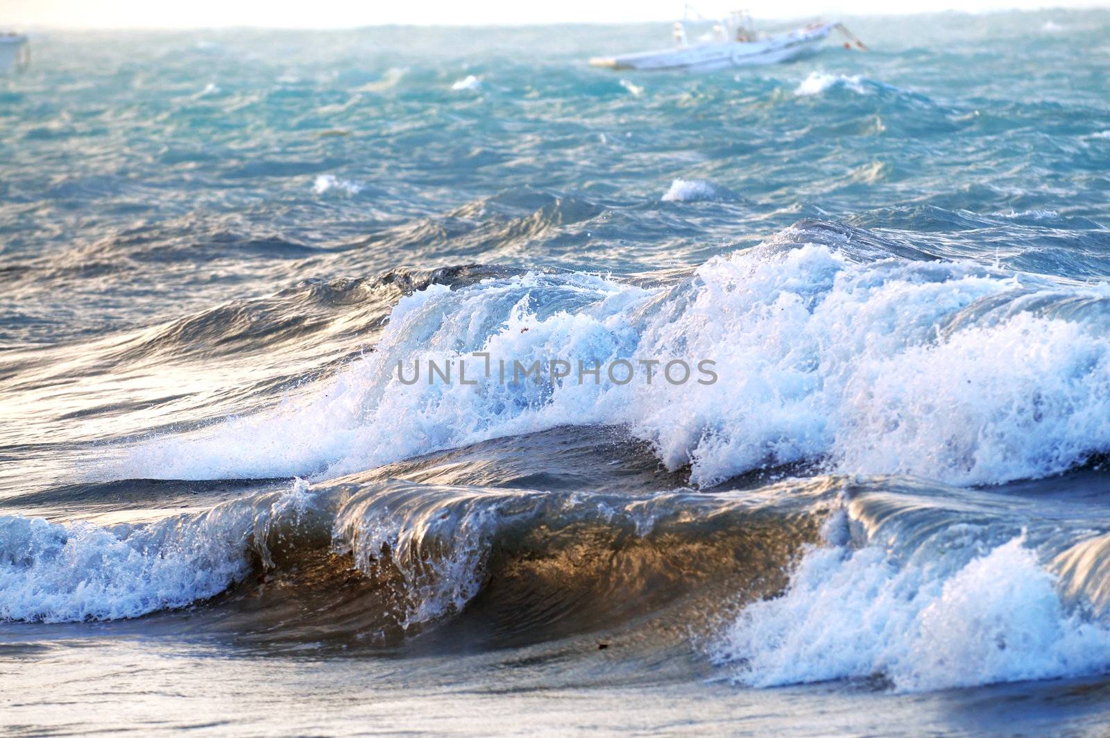 Big crashing waves in a stormy ocean