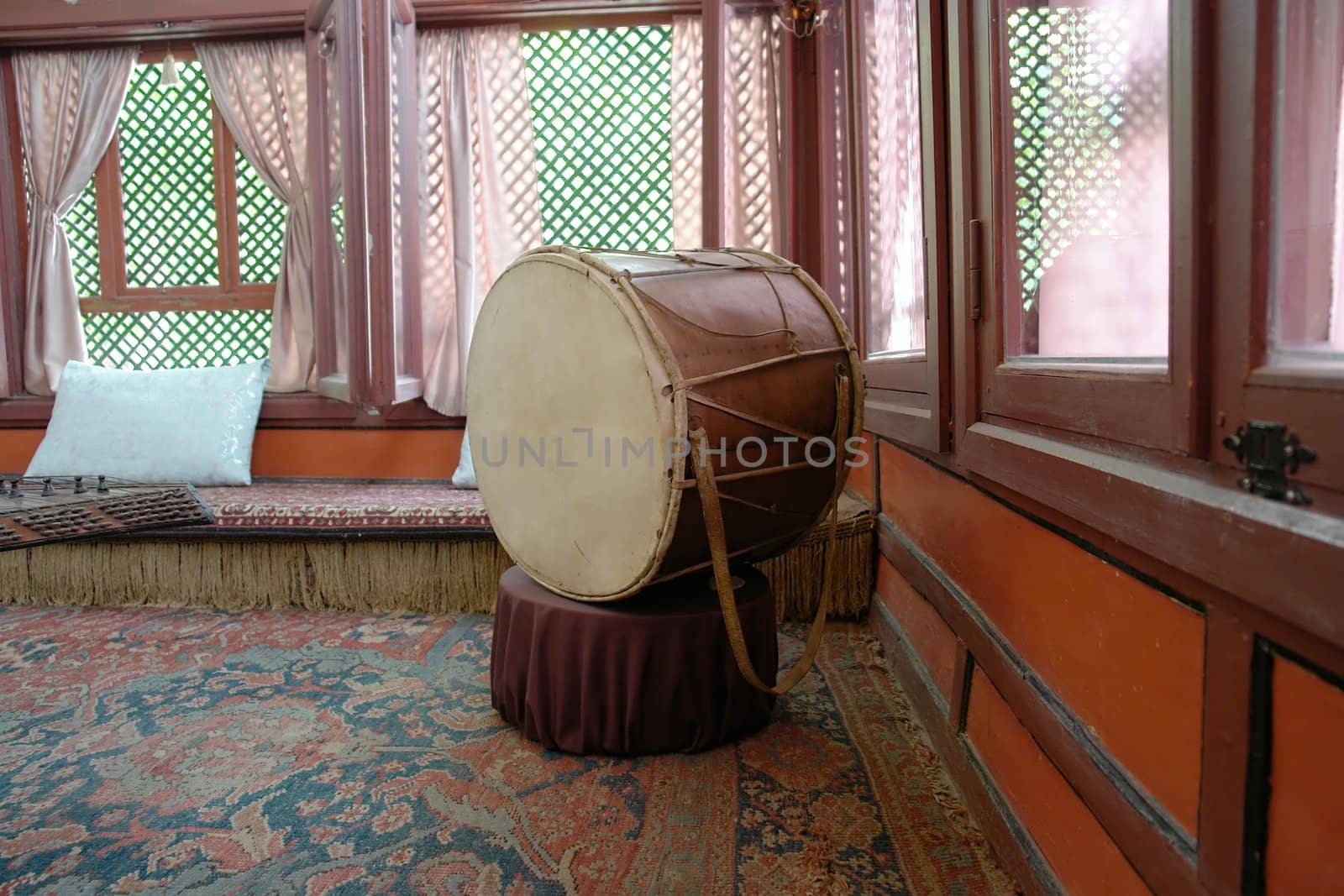 Large ancient drum in the ancient room